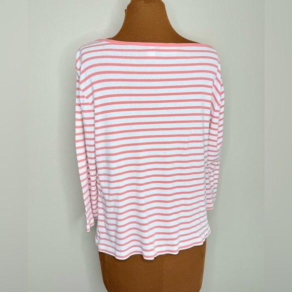 Chico's Coral Pink and White Striped Boatneck Blouse Cotton Size Large - Picture 2 of 5